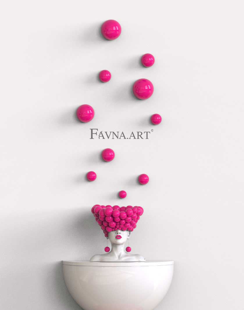 Conceptual Sculpture “Thoughts” with Wall Spheres – Modern Pink Art for Home Decor, Made in Italy