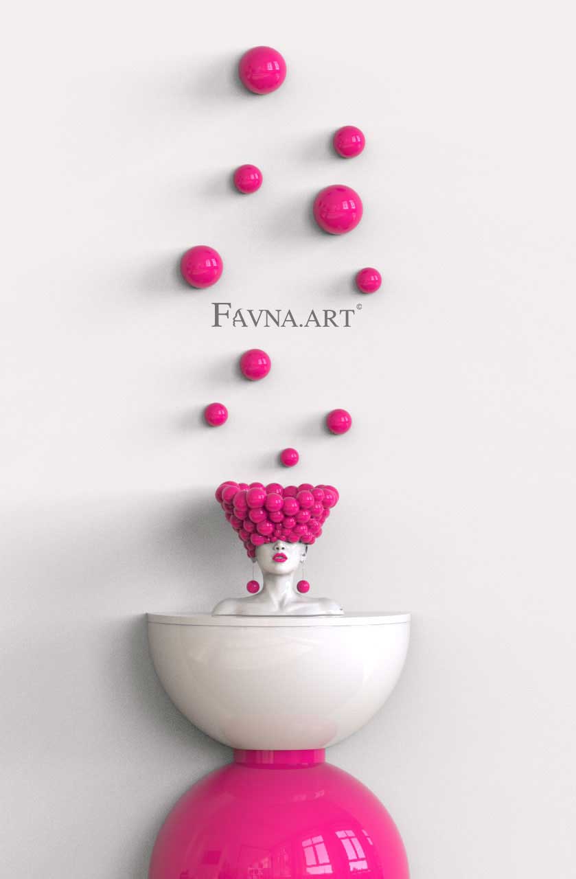 Conceptual Sculpture “Thoughts” with Wall Spheres – Modern Pink Art for Home Decor, Made in Italy