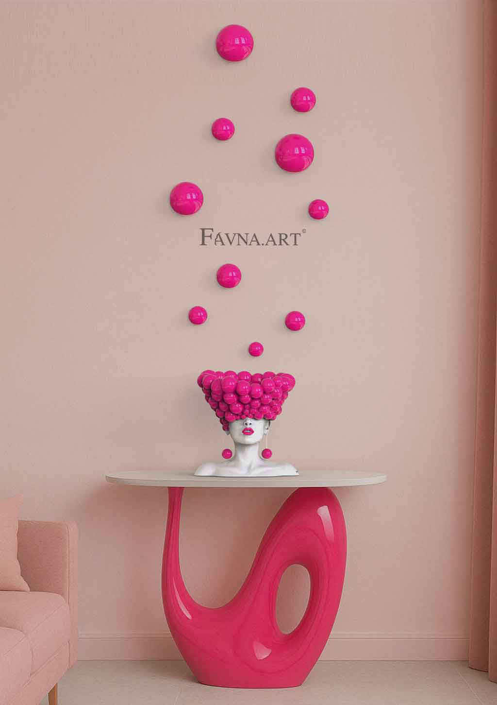 Conceptual Sculpture “Thoughts” with Wall Spheres – Modern Pink Art for Home Decor, Made in Italy