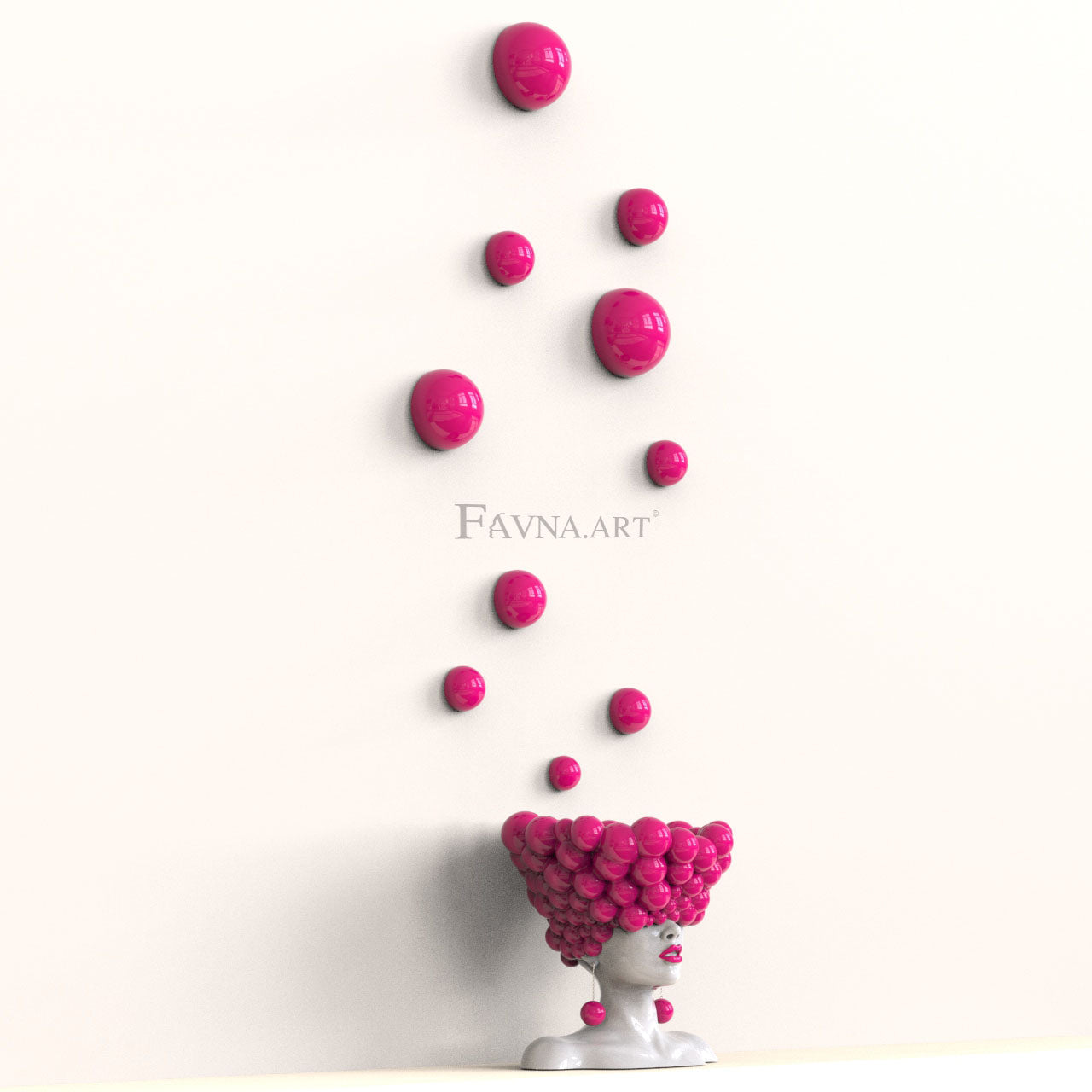 Conceptual Sculpture “Thoughts” with Wall Spheres – Modern Pink Art for Home Decor, Made in Italy