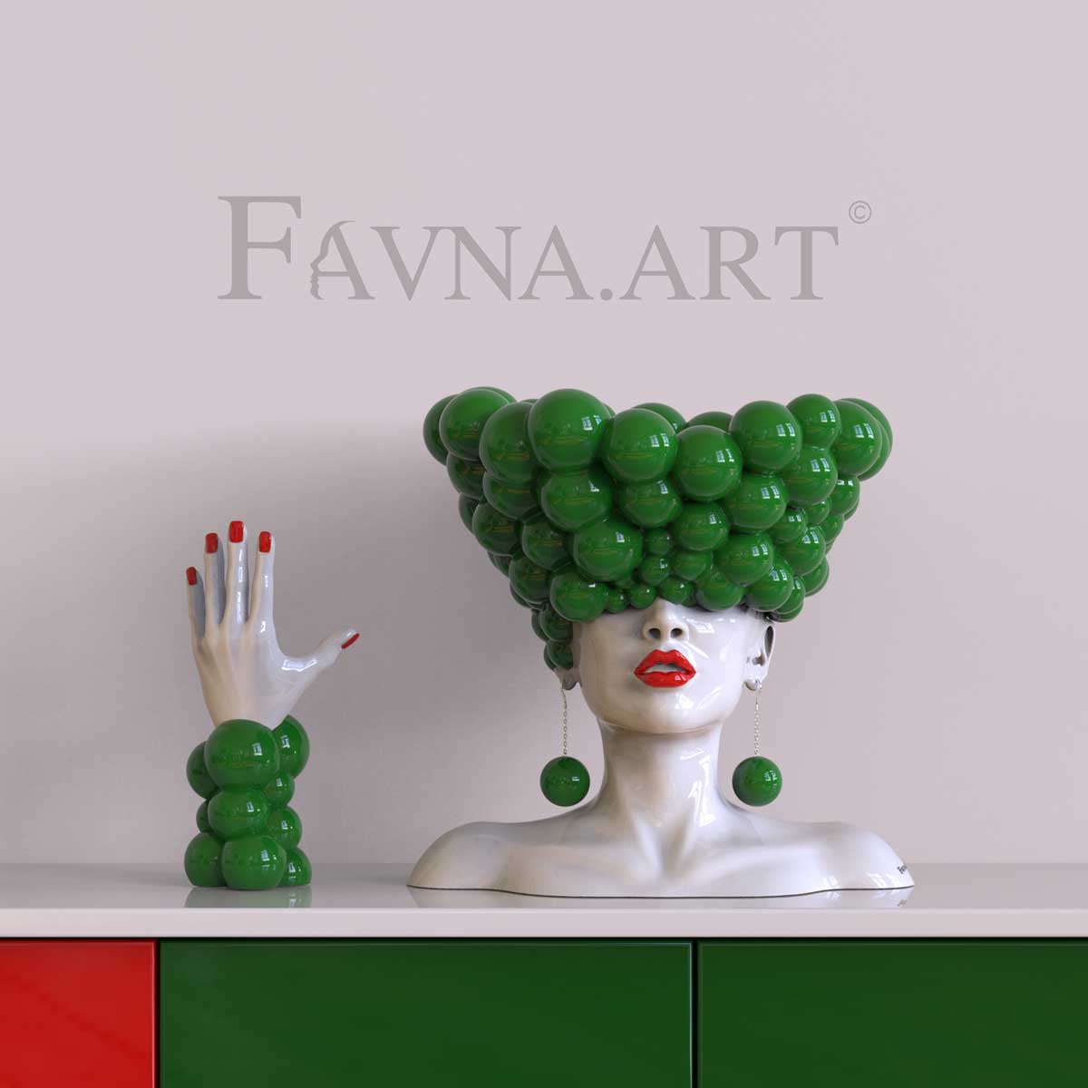 Hand "Thoughts" green with red nails