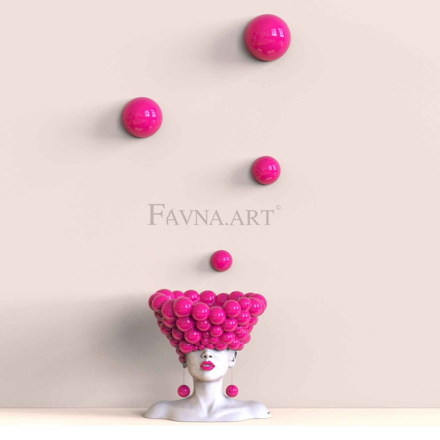 Conceptual Sculpture “Thoughts” with Wall Spheres – Modern Pink Art for Home Decor, Made in Italy