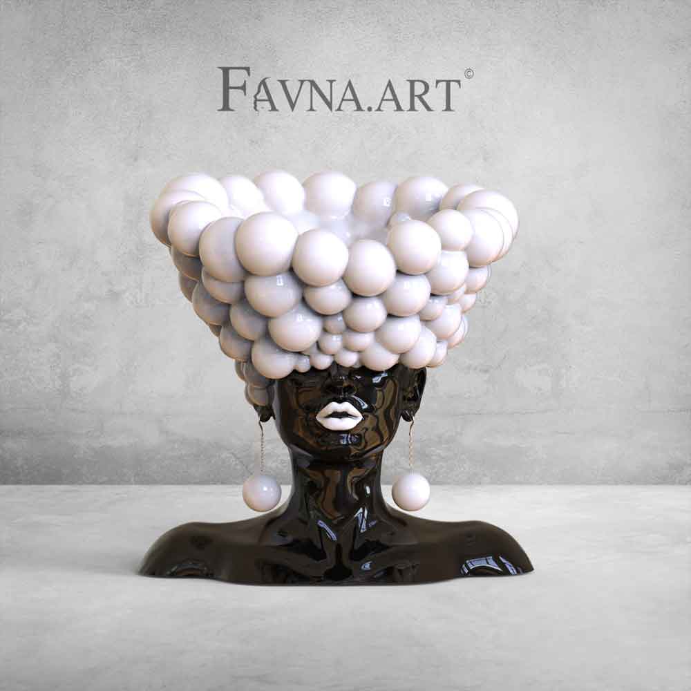 Sculpture of a woman "Thoughts" in white and black color