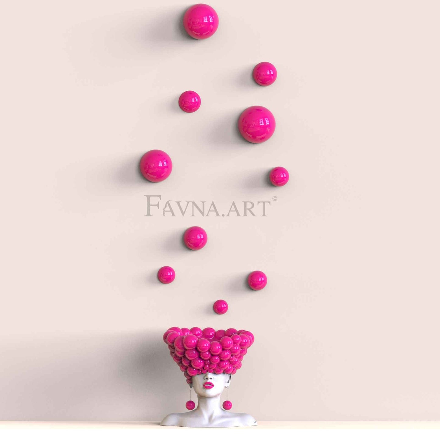 Conceptual Sculpture “Thoughts” with Wall Spheres – Modern Pink Art for Home Decor, Made in Italy