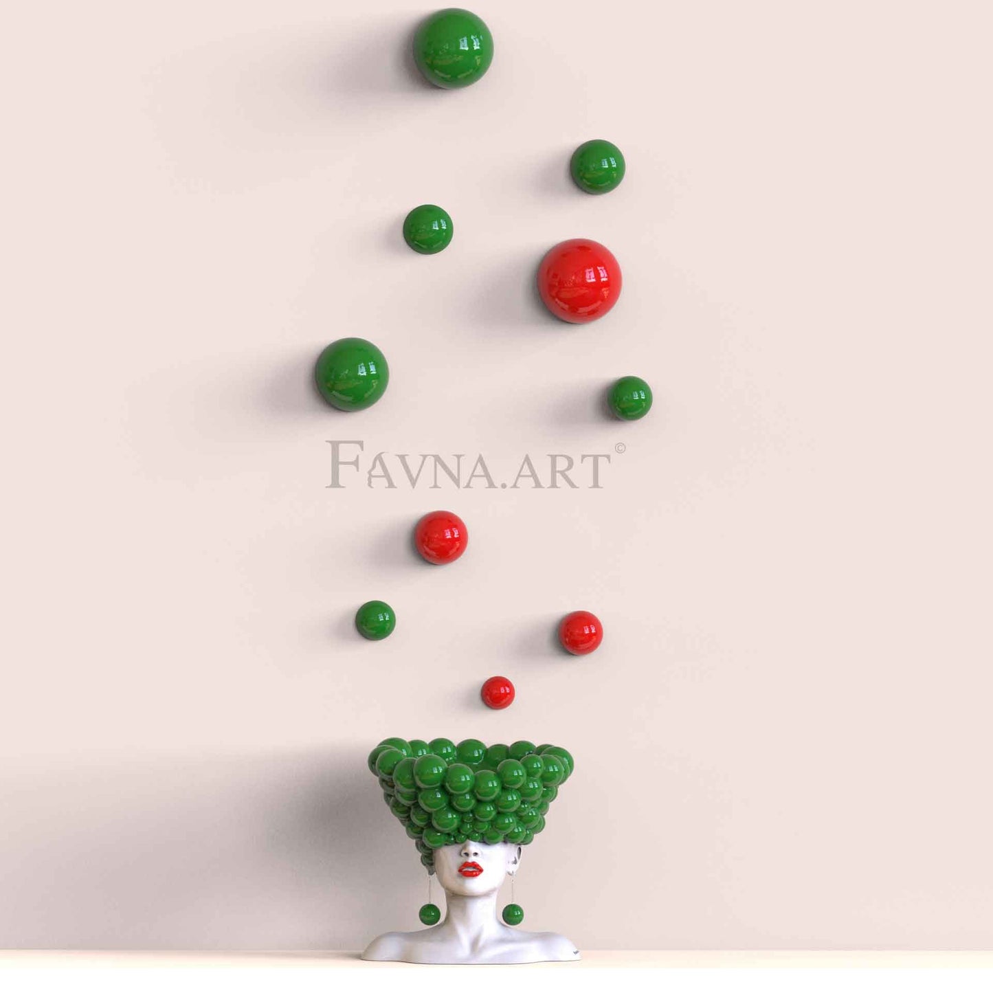 Conceptual Art Composition “Thoughts”, Wall Art- Sculpture and wall-mounted half-spheres green