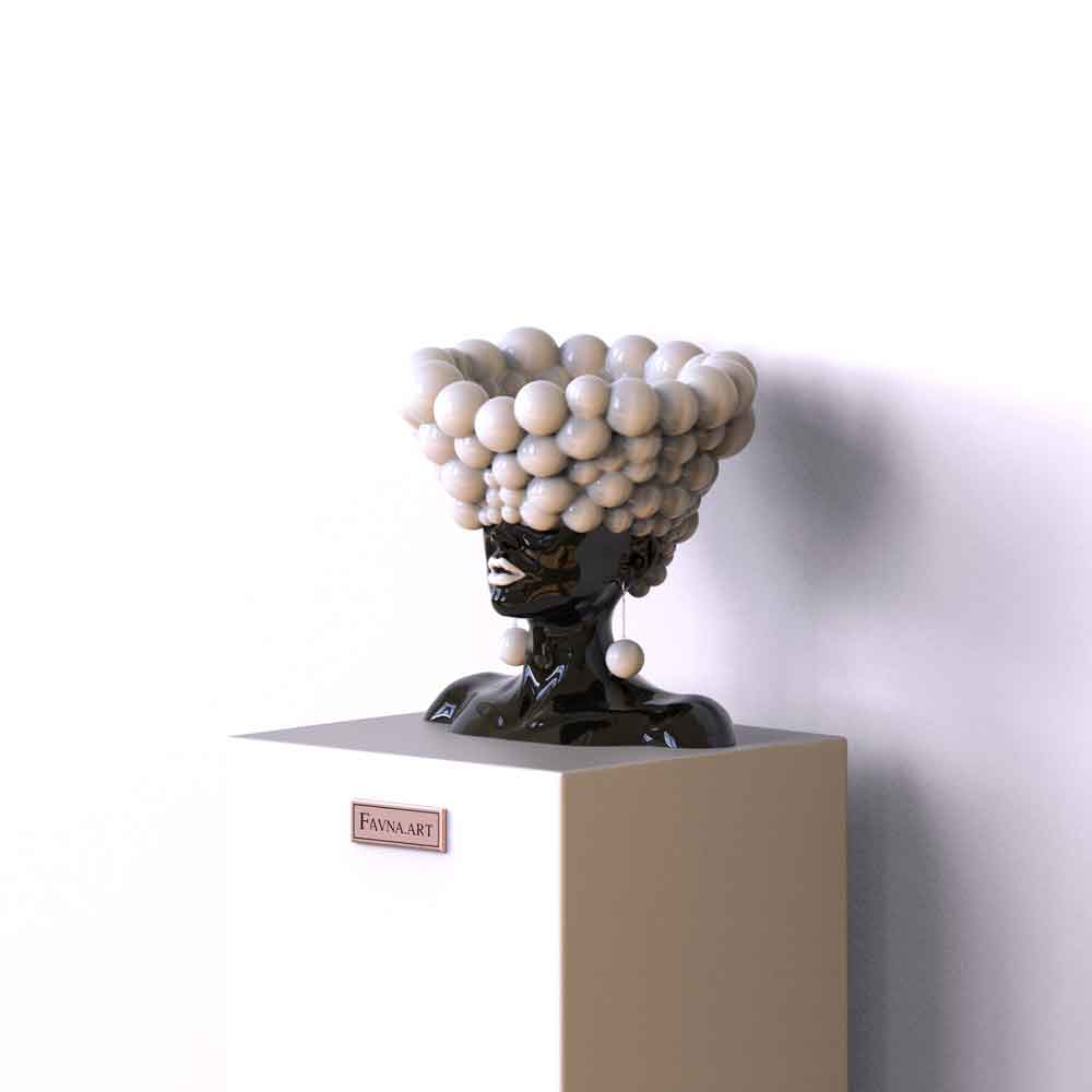 Sculpture of a woman "Thoughts" in white and black color