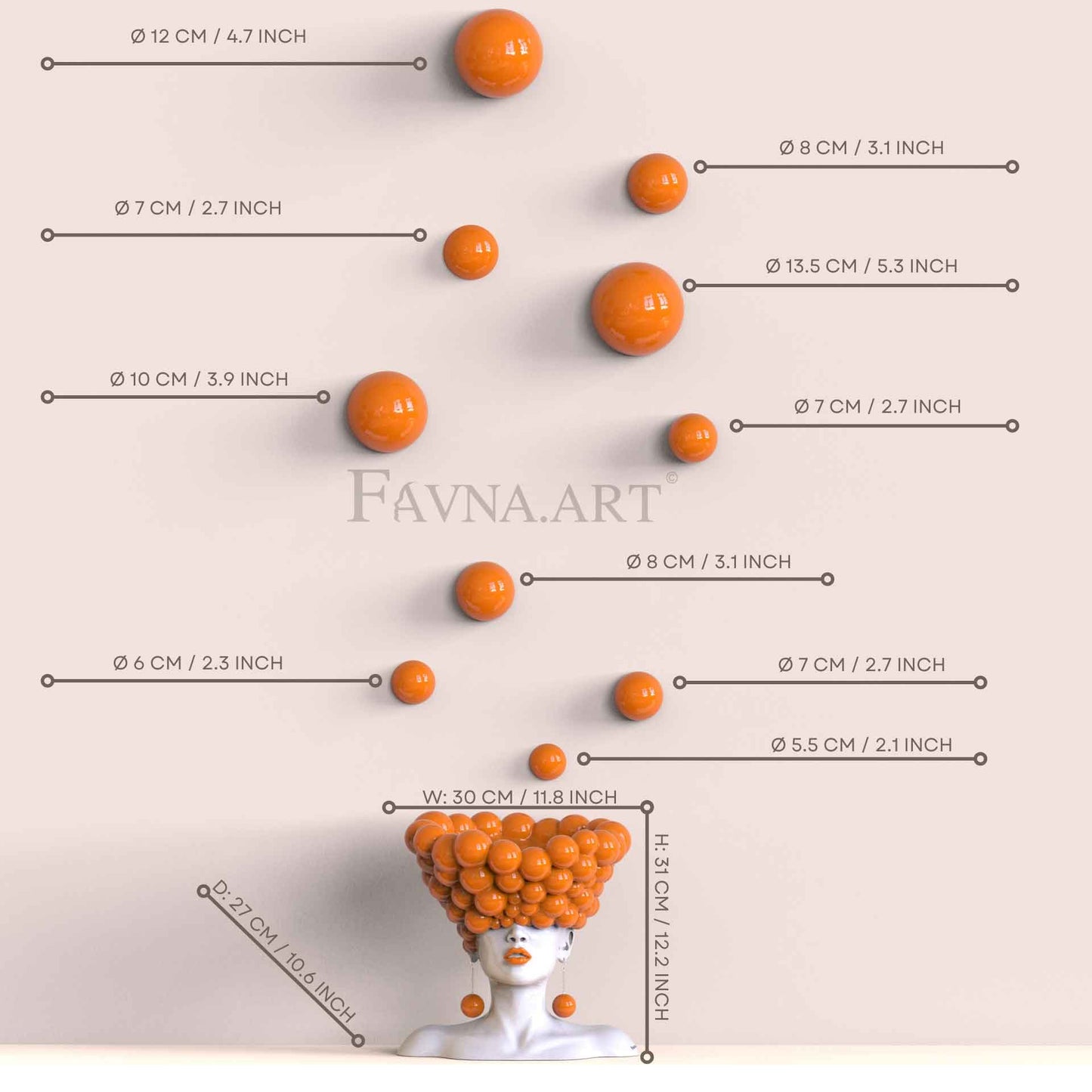 Conceptual Sculpture “Thoughts” & Wall Art Composition – Orange Edition, Made in Italy