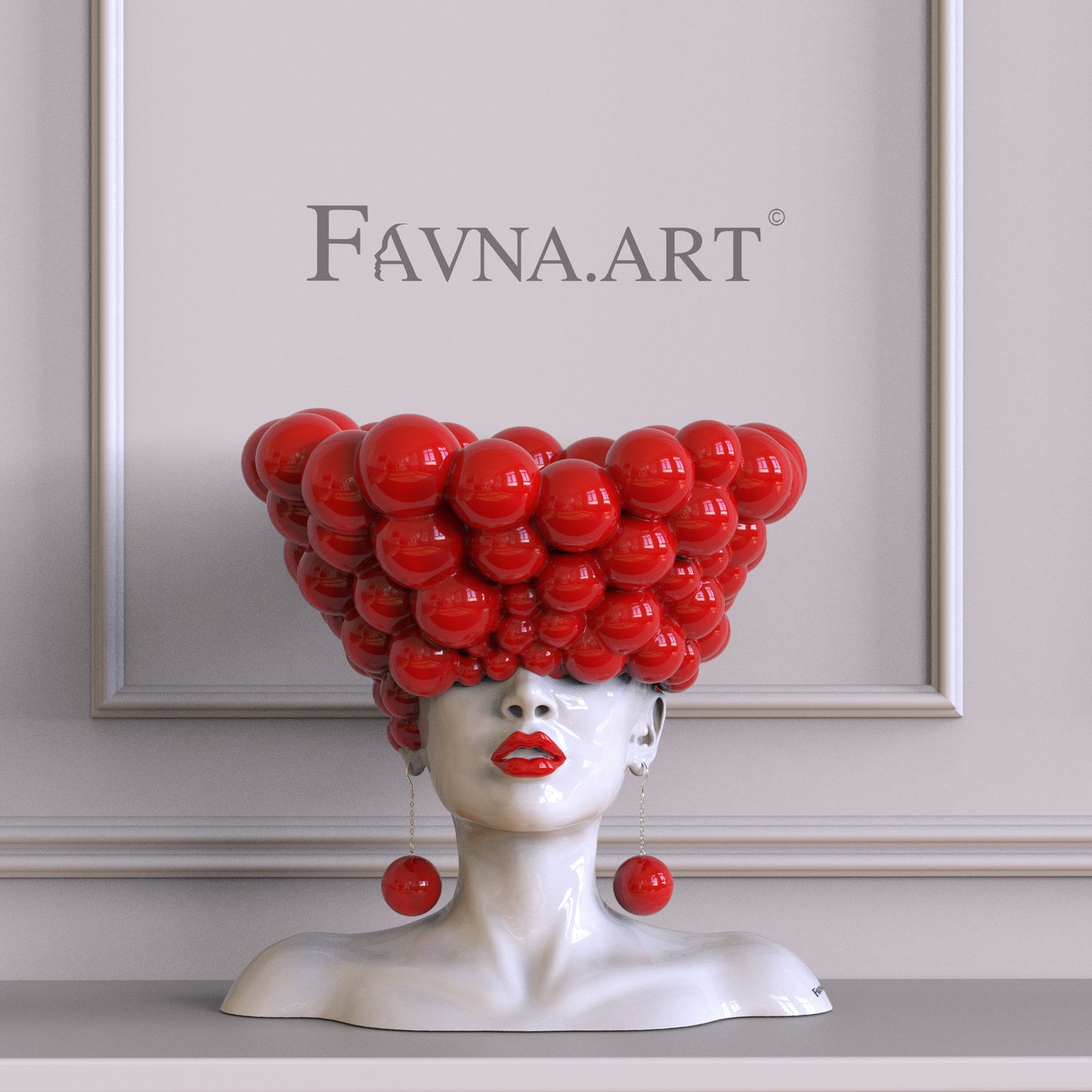 Sculpture of a woman "Thoughts" red and white
