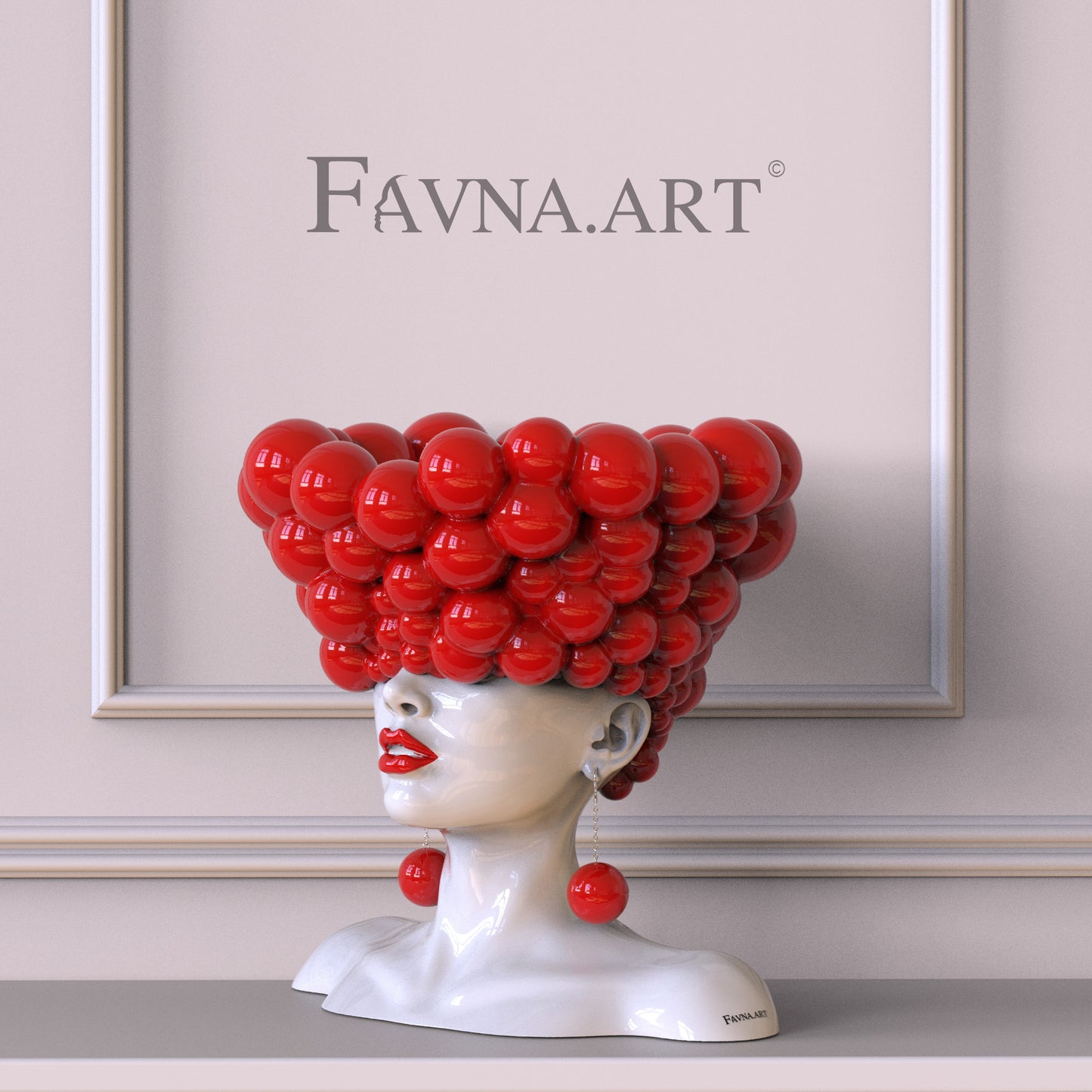 Sculpture of a woman "Thoughts" red and white