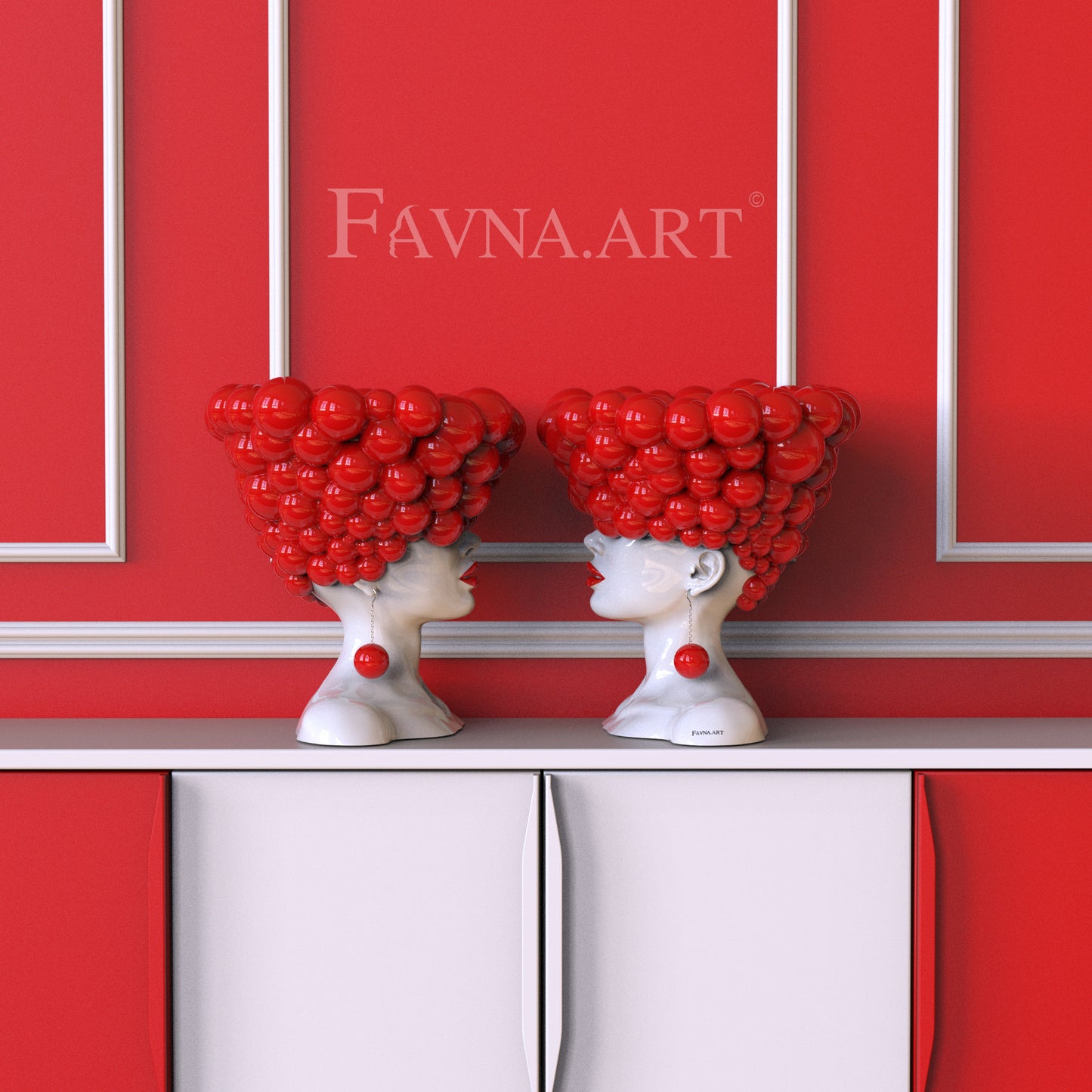 Sculpture of a woman "Thoughts" red and white