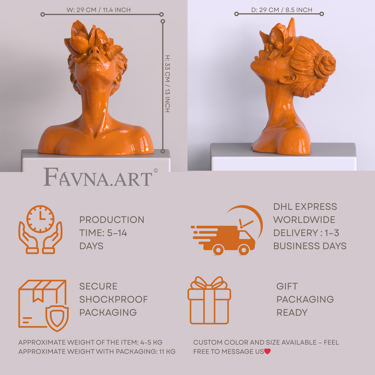 Sculpture "Daughter of the Faun" in orange color