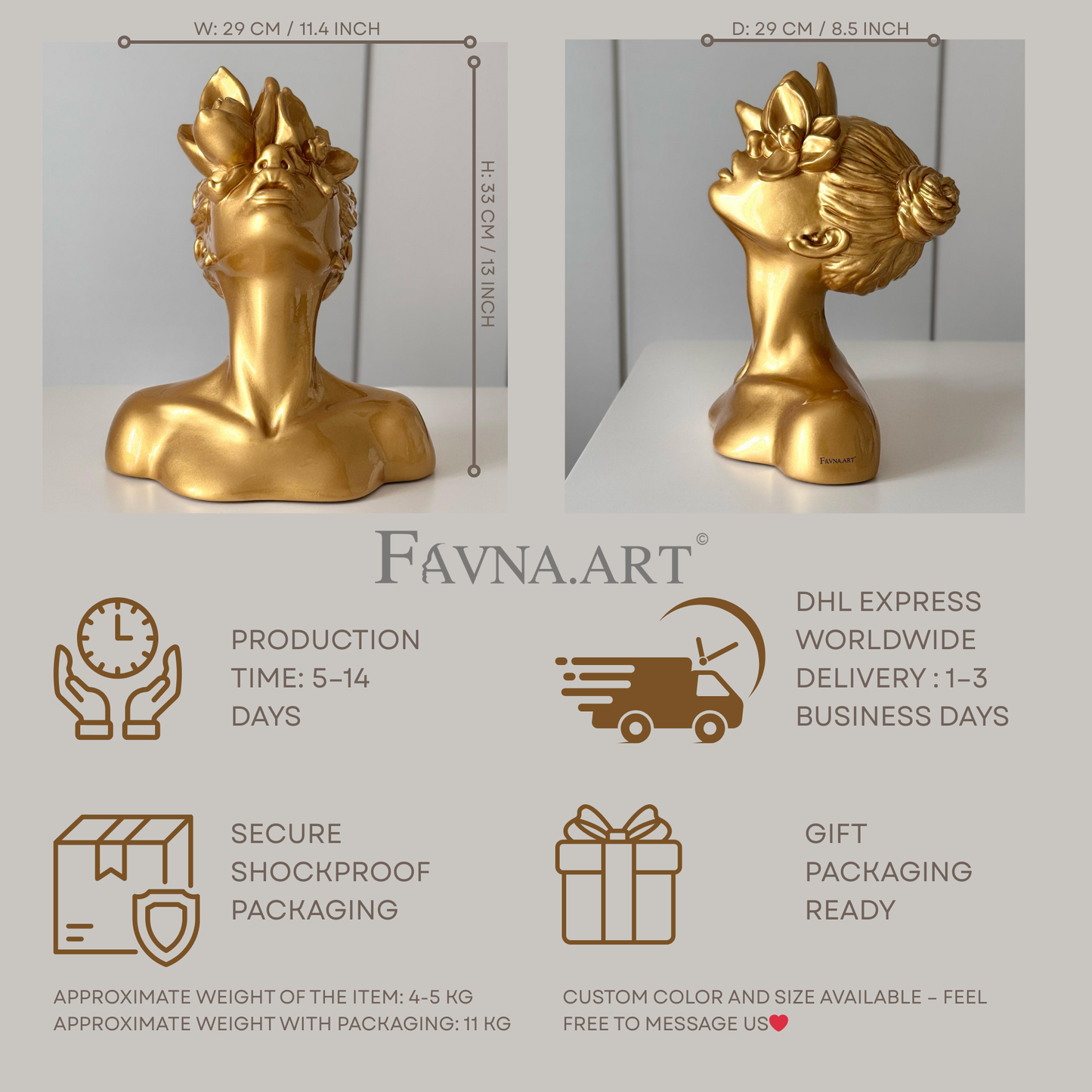 Sculpture "Daughter of the Faun" in gold color