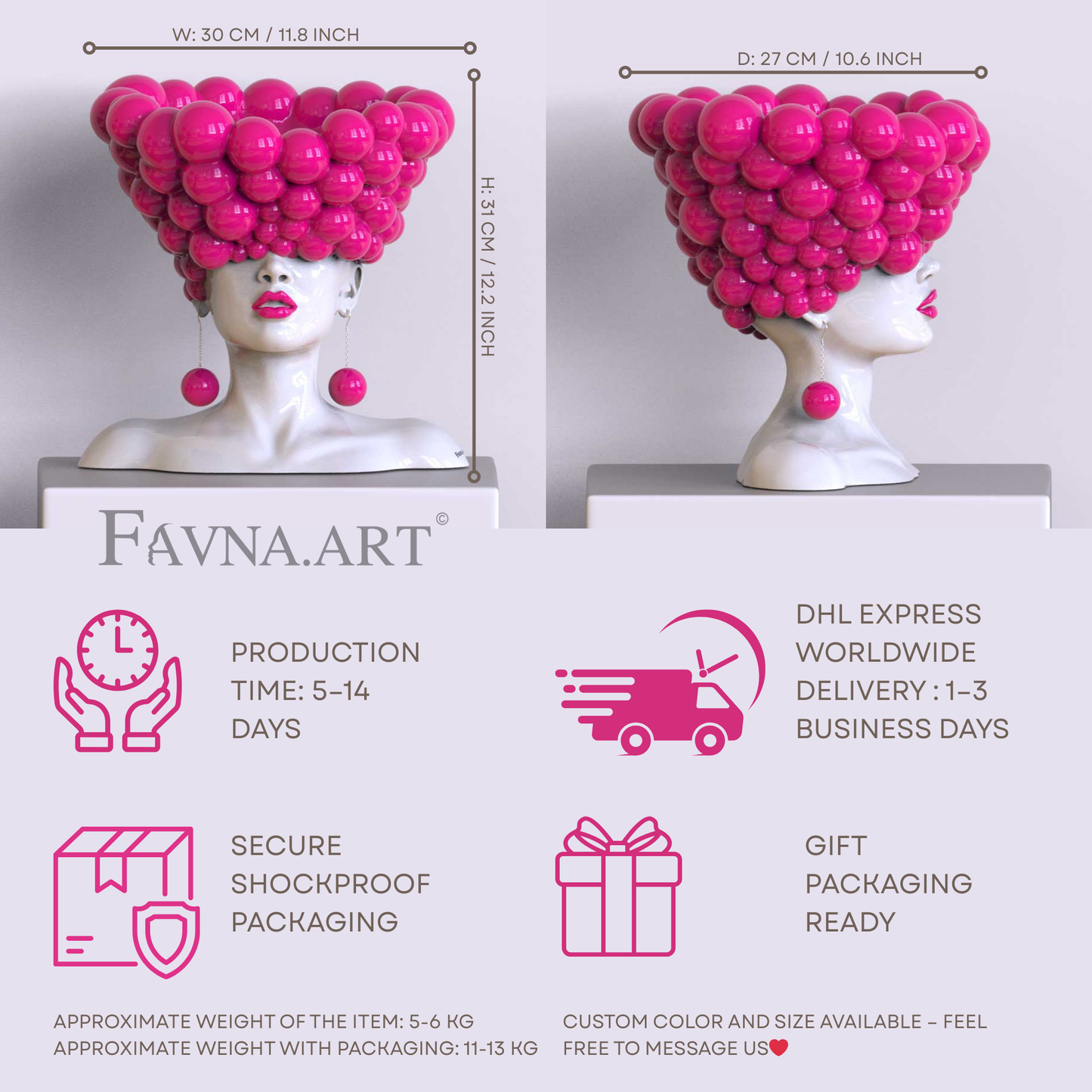 Sculpture of a woman "Thoughts" barbie pink color