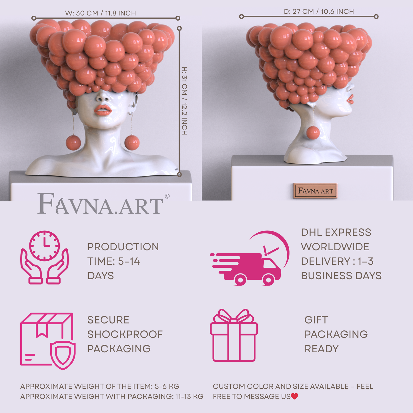 Sculpture of a woman "Thoughts" in coral color