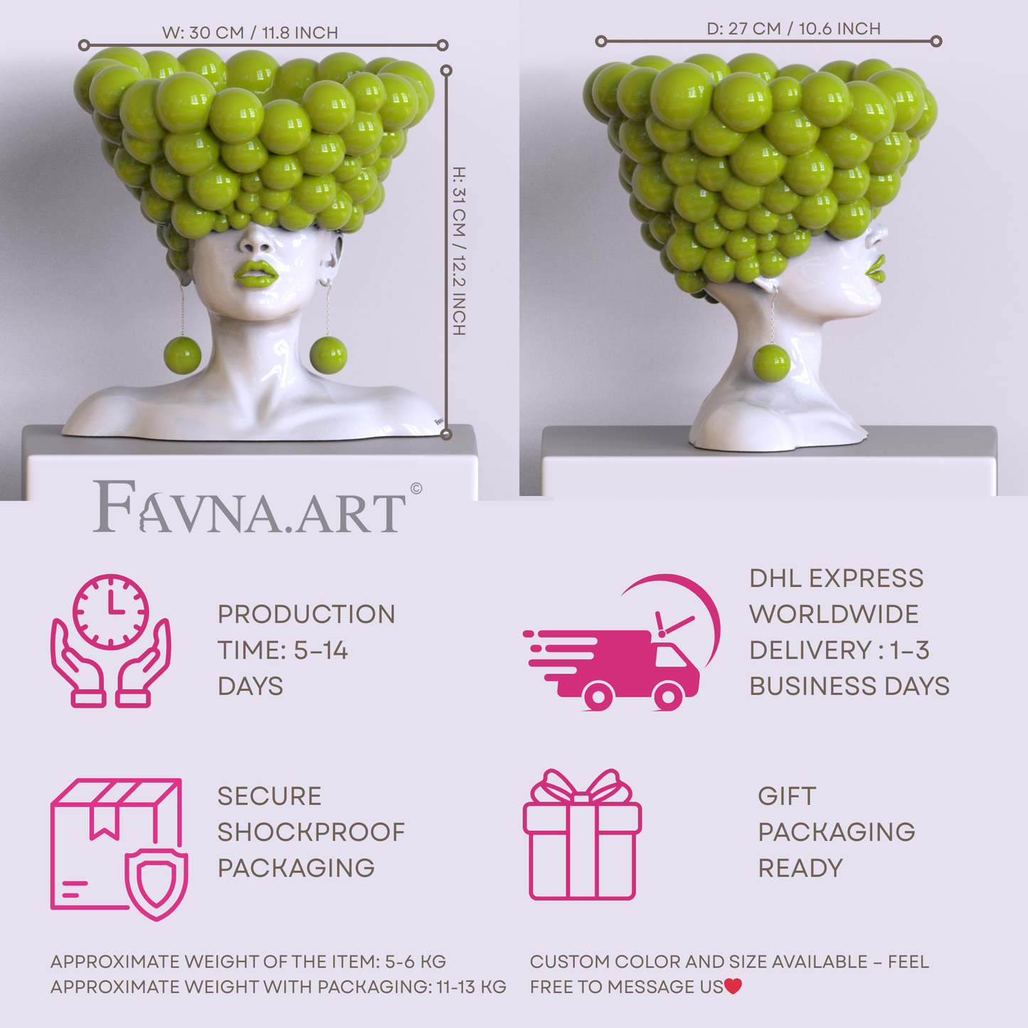 Sculpture of a woman "Thoughts" in lime color