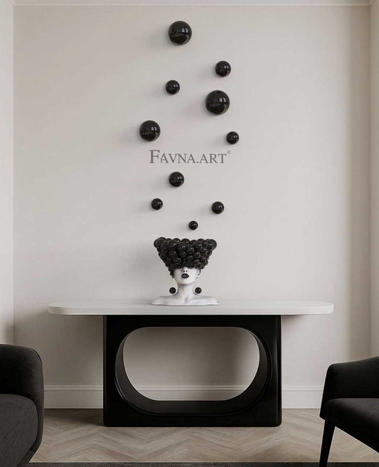 Conceptual Art Composition  “Thoughts”, Black Wall Art- Sculpture and wall-mounted spheres