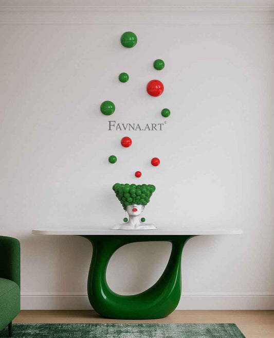 Conceptual Art Composition  “Thoughts”, Wall Art- Sculpture and wall-mounted half-spheres green