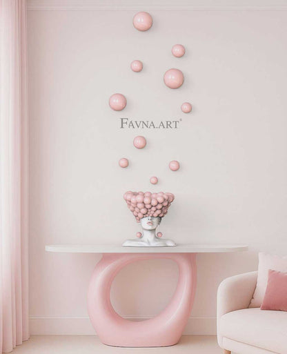 Conceptual Art Composition  “Thoughts”, Wall Art- Sculpture and wall-mounted half-spheres in sky pink colour.
