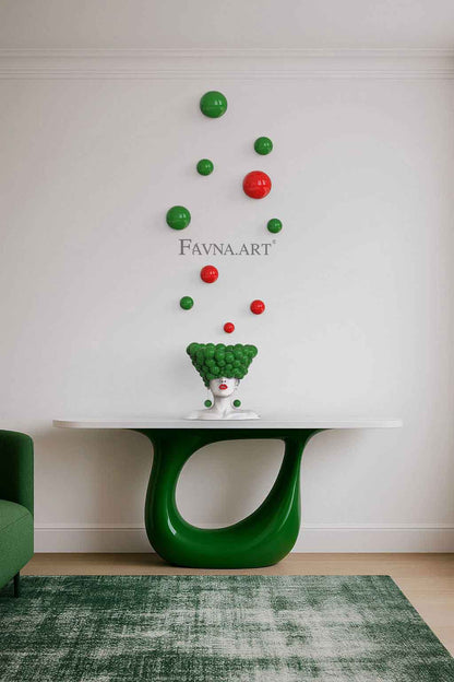 Conceptual Art Composition  “Thoughts”, Wall Art- Sculpture and wall-mounted half-spheres green