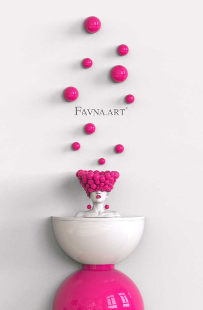 Conceptual Sculpture “Thoughts” with Wall Spheres – Modern Pink Art for Home Decor, Made in Italy