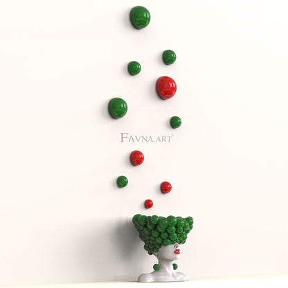 Conceptual Art Composition  “Thoughts”, Wall Art- Sculpture and wall-mounted half-spheres green