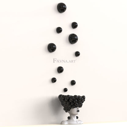 Conceptual Art Composition  “Thoughts”, Black Wall Art- Sculpture and wall-mounted spheres
