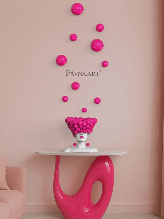 Conceptual Sculpture “Thoughts” with Wall Spheres – Modern Pink Art for Home Decor, Made in Italy
