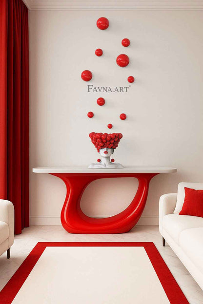 Conceptual sculpture "Thoughts" with bubble wall art – Artistic composition set for living room, red polka dots interior design