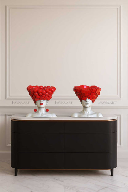 Art Composition — man and woman conceptual sculpture set “Thoughts” | Abstract art | red