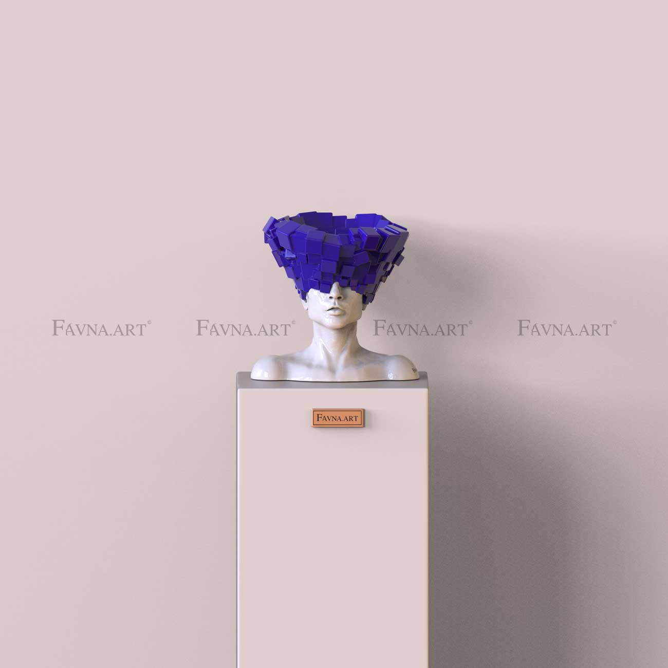 Conceptual Sculpture “Thoughts” — Man. Art Bust in blue