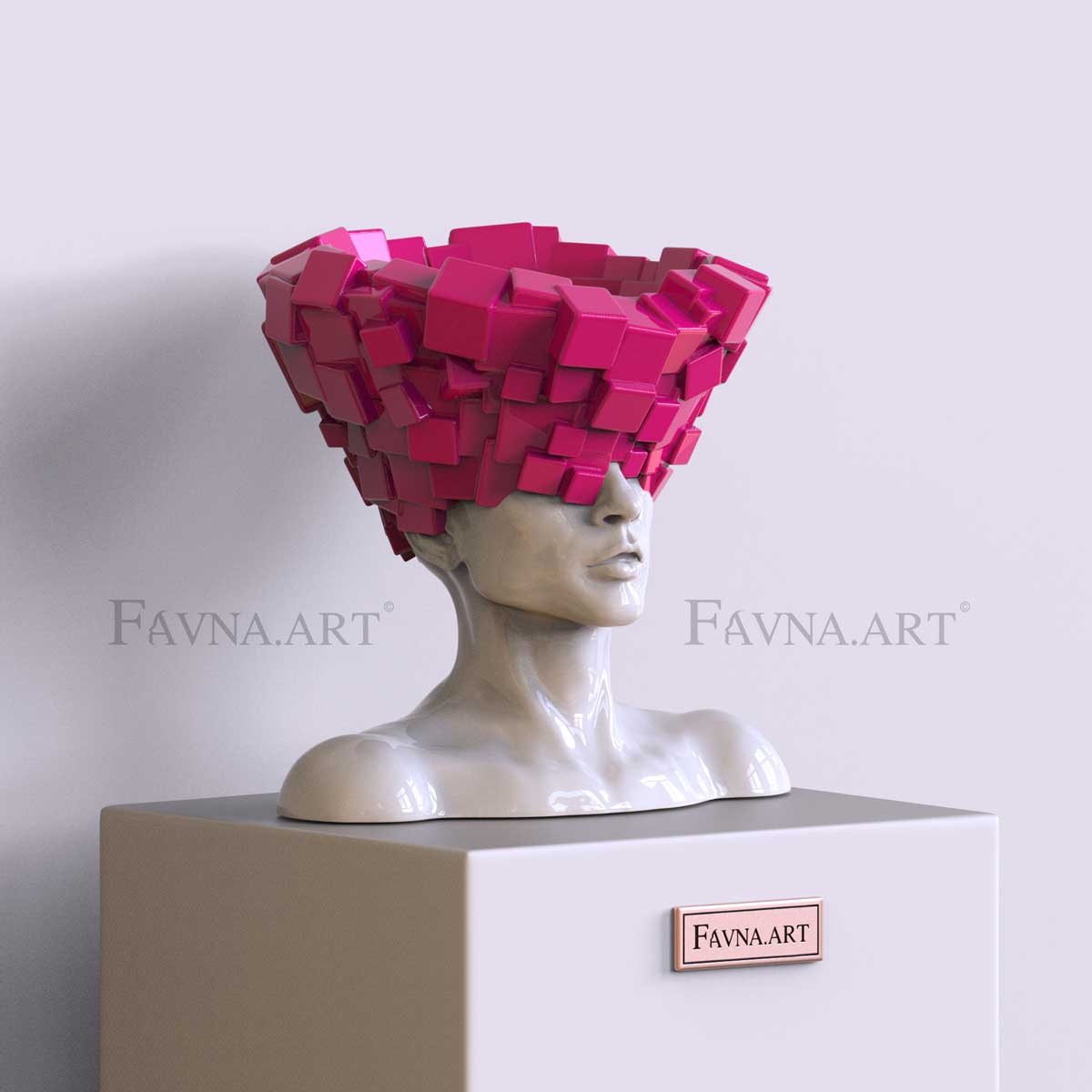 Conceptual Art Object “Thoughts” — Man and Woman Sculptures with Wall Art Spheres and Cubes Barbie pink