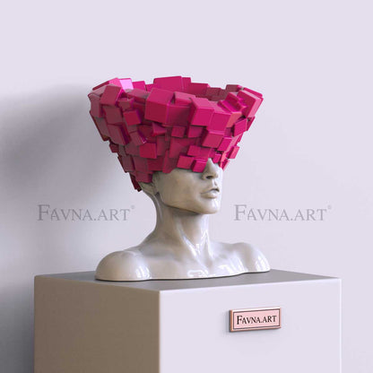 Conceptual Art Object “Thoughts” — Man and Woman Sculptures with Wall Art Spheres and Cubes Barbie pink