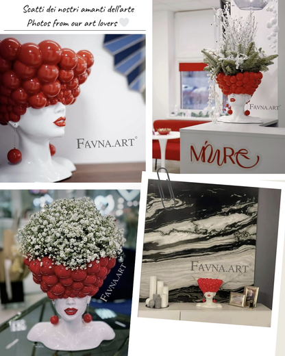 Sculpture of a woman "Thoughts" red and white