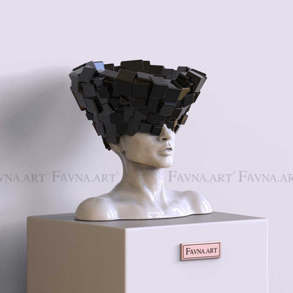 Conceptual Sculpture “Thoughts” — Man. Art Bust, black