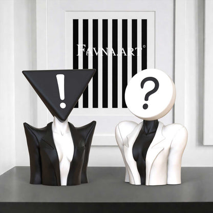 Contemporary lady art bust in shape of question mark and exclamation point by Favna.art