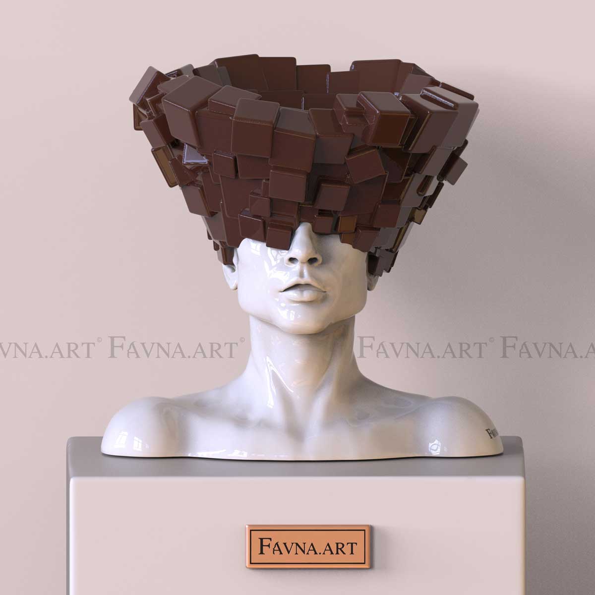 Conceptual Sculpture “Thoughts” — Man. Art Bust, black