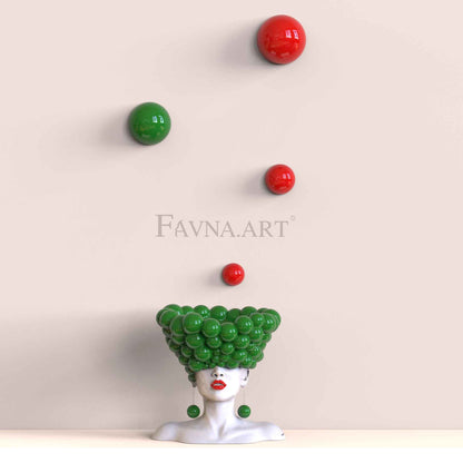 Conceptual Art Composition  “Thoughts”, Wall Art- Sculpture and wall-mounted half-spheres green
