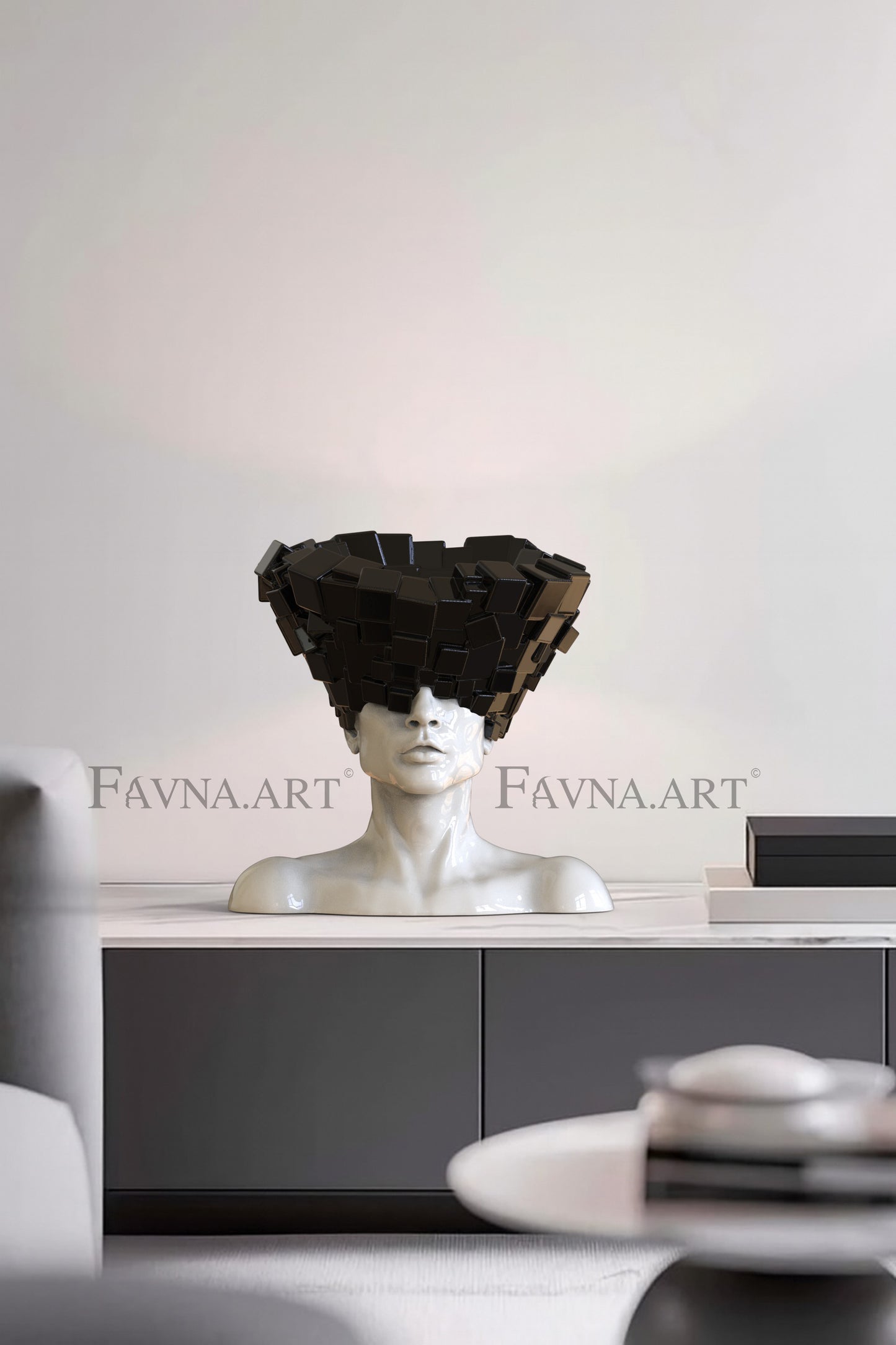 Conceptual Sculpture “Thoughts” — Man. Art Bust, black