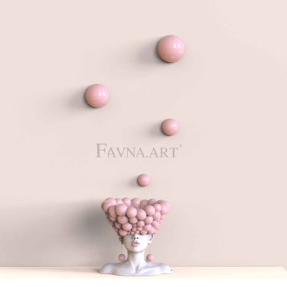 Conceptual Art Composition  “Thoughts”, Wall Art- Sculpture and wall-mounted half-spheres in sky pink colour.