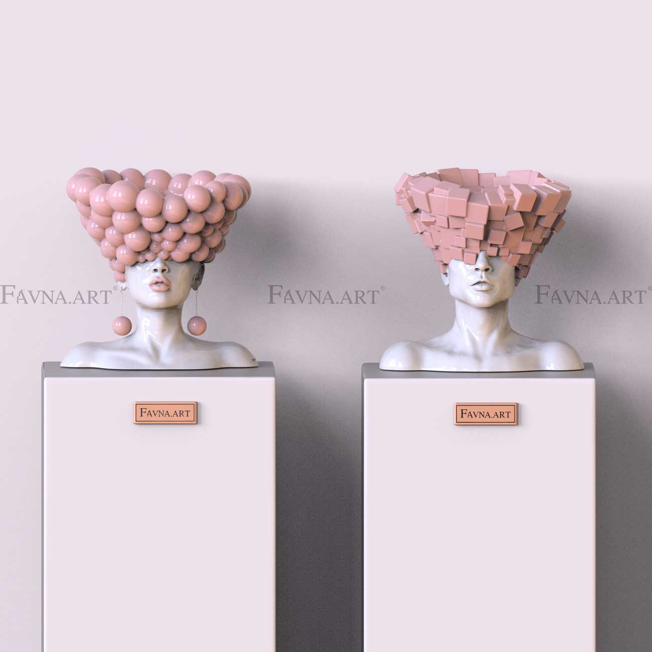Conceptual Sculpture “Thoughts” — Man. Art Bust, sky pink color