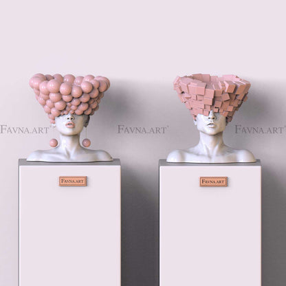 Conceptual Sculpture “Thoughts” — Man. Art Bust, sky pink color