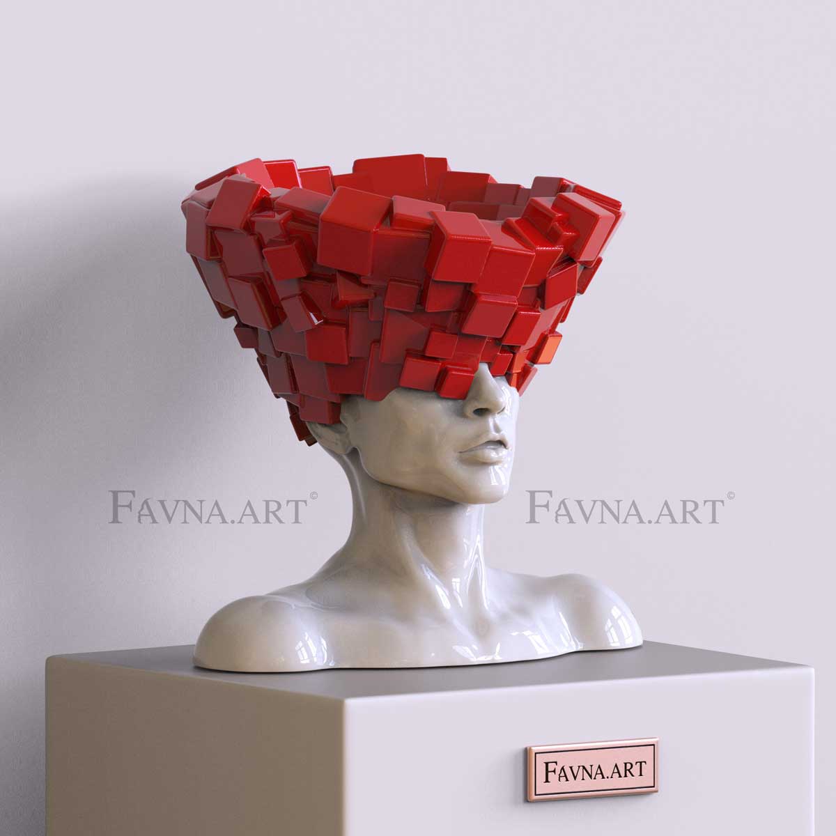 Conceptual Sculpture “Thoughts” — Man. Art Bust in red