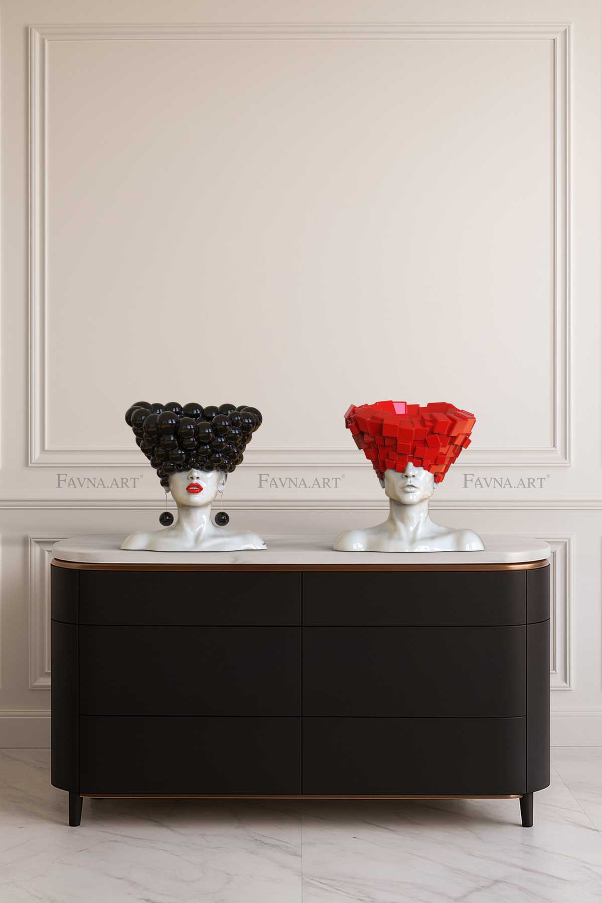 Art Composition — man and woman conceptual sculpture set “Thoughts” | Abstract art | red