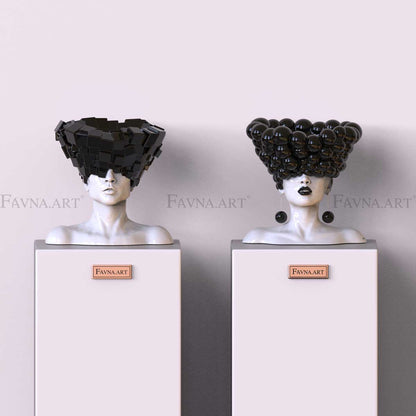 Conceptual abstract sculptural diptych composition “Thoughts” - Man and Woman set “Thoughts” | Abstract art | black and white