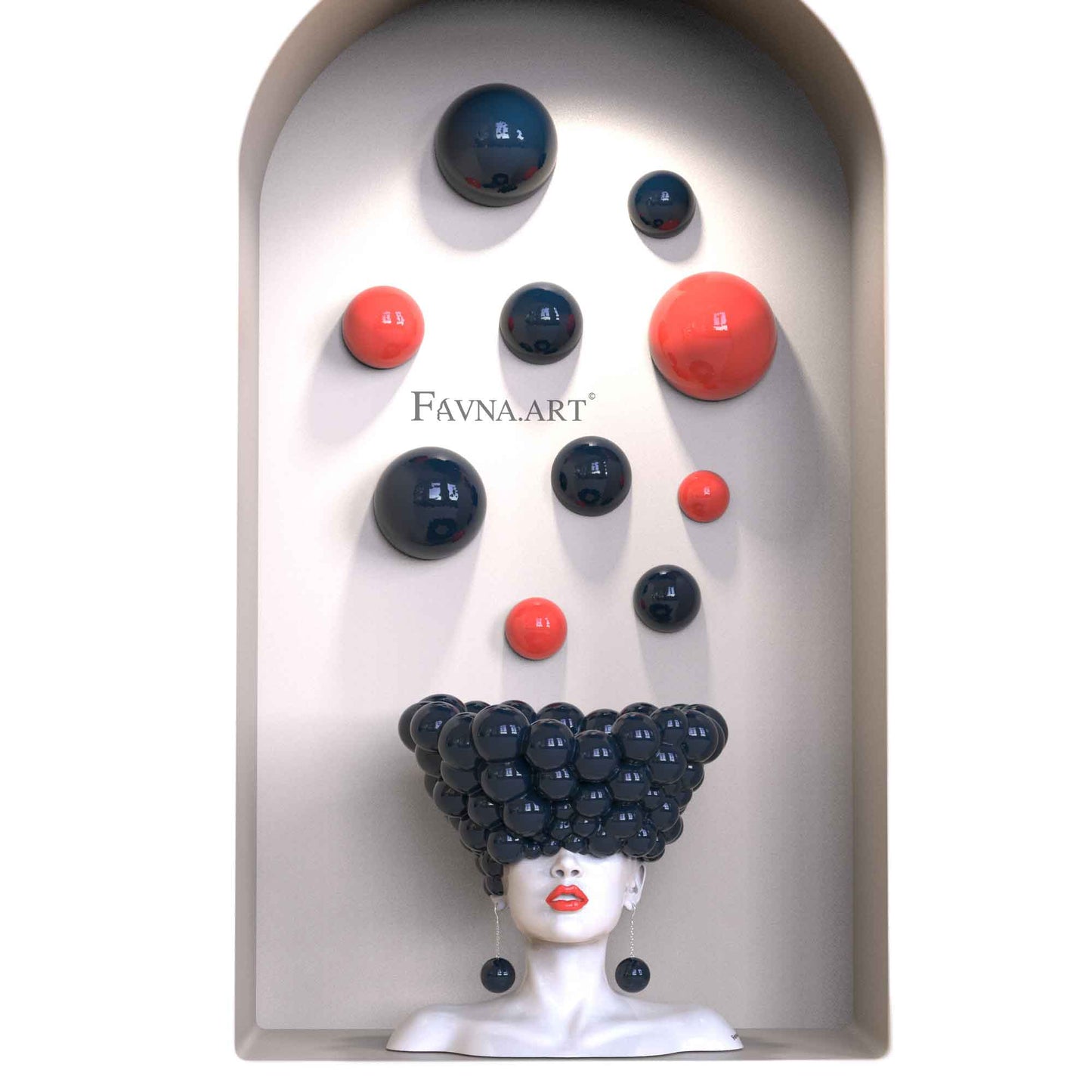 Contemporary sculpture composition “Thoughts” with 10 wall spheres, blue