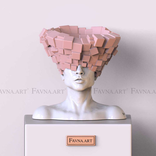 Scultura сoncettuale “Pensieri” — Uomo. Busto сoncettuale d’Arte, Rosa nuvoloso