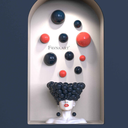 Contemporary sculpture composition “Thoughts” with 10 wall spheres, blue