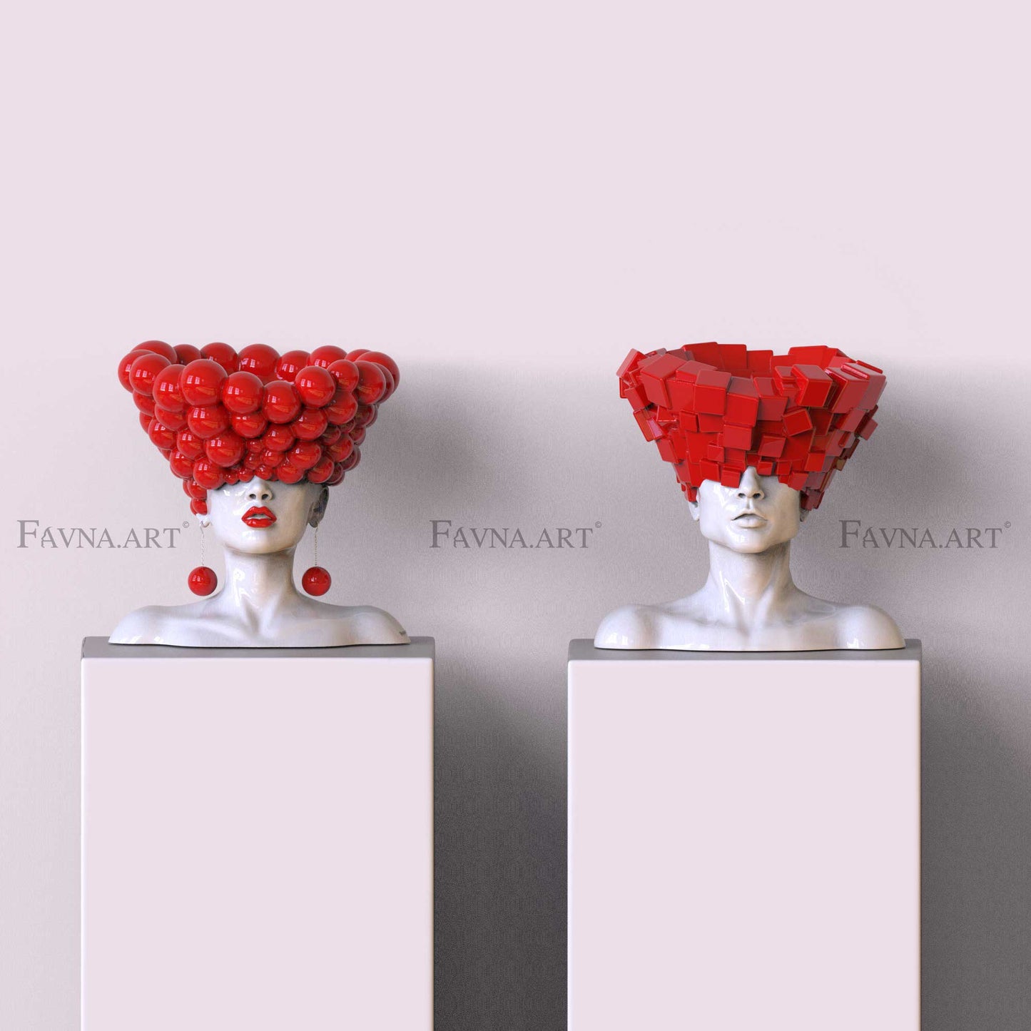 Art Composition — man and woman conceptual sculpture set “Thoughts” | Abstract art | red
