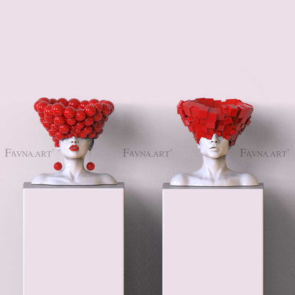 Art Composition — man and woman conceptual sculpture set “Thoughts” | Abstract art | red