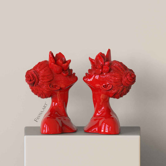 Indoor woman statues decoration in vivid red color "Daughter of Faunus"
 by "Favna.Art"